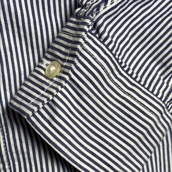 White and Blue Ruffled Long Sleeve Blouse - Picture 5 of 10